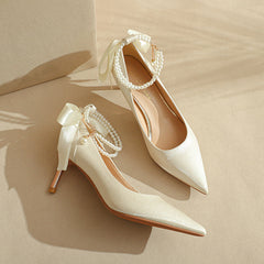 Fu Pointed High Stilettos Bow Pearl