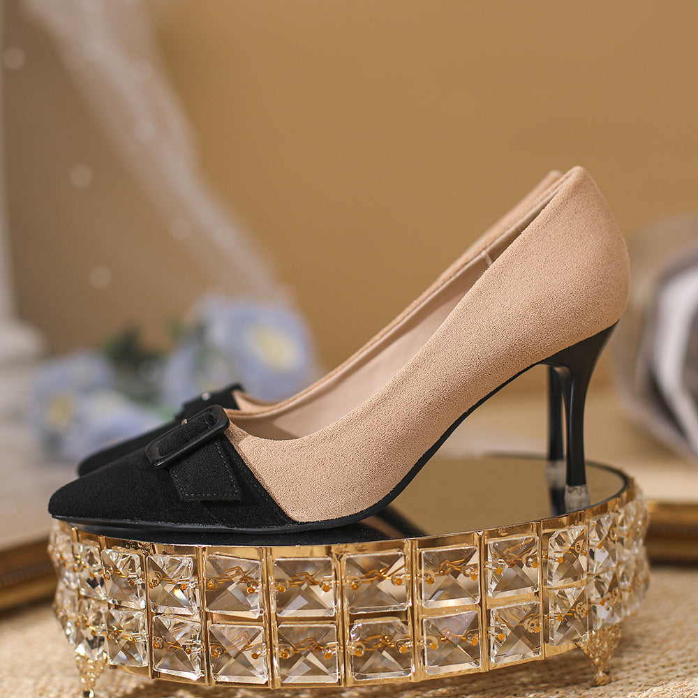 Block High Suede Korean Heels