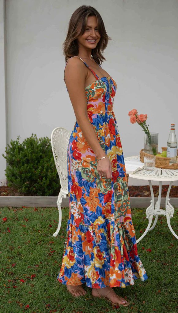 Printed High Waist Strap Dress