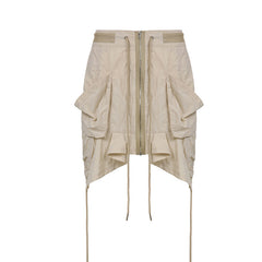 Street Irregular Asymmetric Pocket Skirt High Waist Skirt Lace up All Match Pleated Workwear Skirt