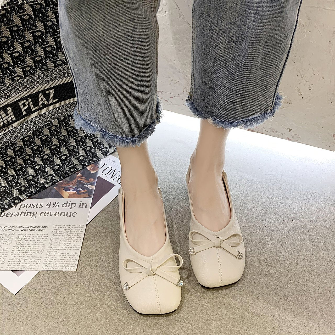 Women's Color Bow Flat Pumps Slip-on Low Loafers