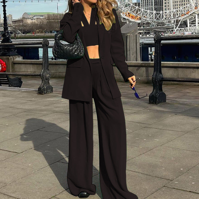 Stylish Long Sleeves Blazer Suit Set Casual Trousers Two Piece Set