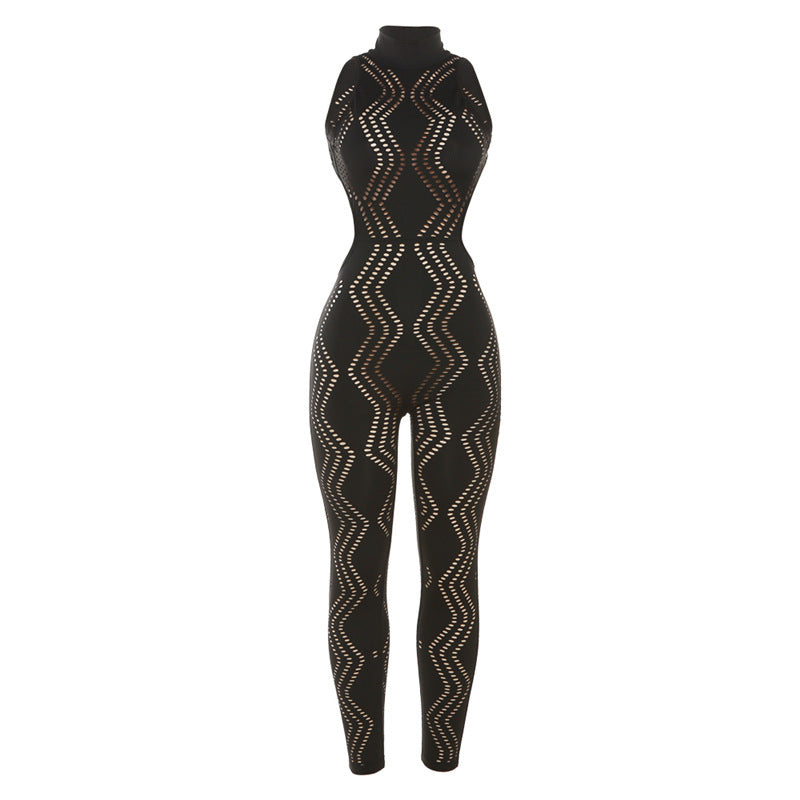 Backless Sleeveless Halter High Waist Tight Sports Fitness Jumpsuit