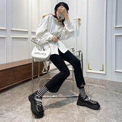 Women's Style Thick-soled Mary Jane Detachable Pearl Leather Shoes