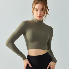 StCollar Workout-Langarmshirt mit Brustpolster, Sport-Top, Taillenformung, ausgehöhlter Ausschnitt, Beauty-Rücken, langärmliges Yoga-Kleid