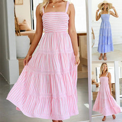 Strap Backless Dress Maxi Dress Striped Dress