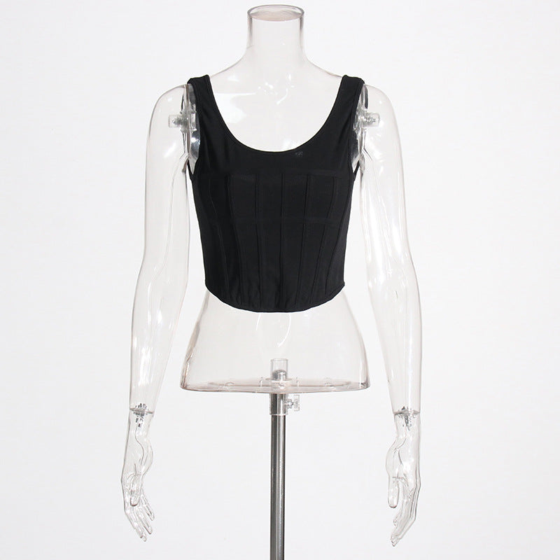 Suspenders Boning Corset Outer Wear Three Dimensional Tunic Belly Contracting Irregular Asymmetric Solid Color Vest