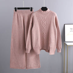 Slimming Knitted Suit Thickened Loose Turtleneck Sweater Wide Leg Pants Two Piece Suit