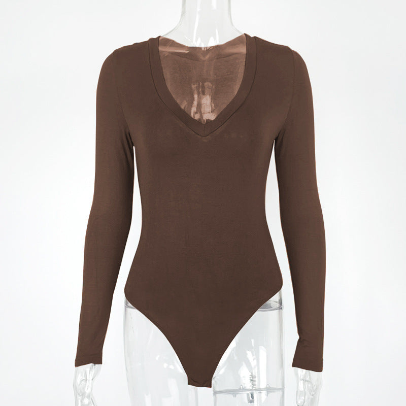 Bottoming Shirt Tight Modal Long Sleeve V-neck Bodysuit