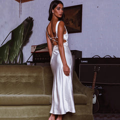 Cami Dress High Waist Lace up Backless Slit Maxi Dress