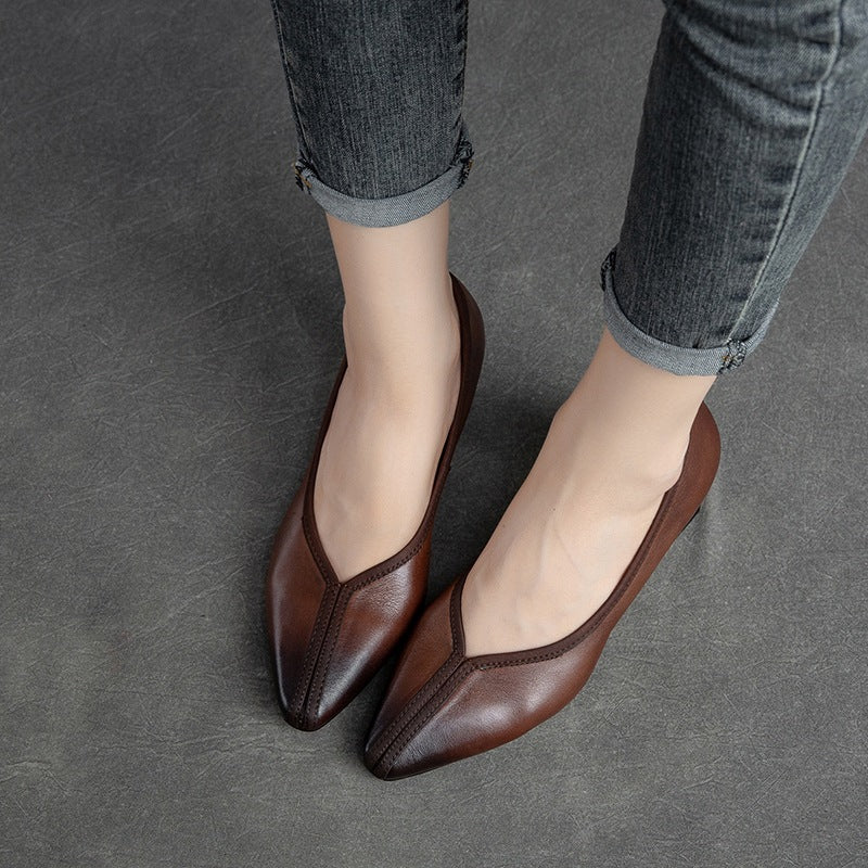 Women's Shu First Layer Cowhide Hand-rub Color Retro