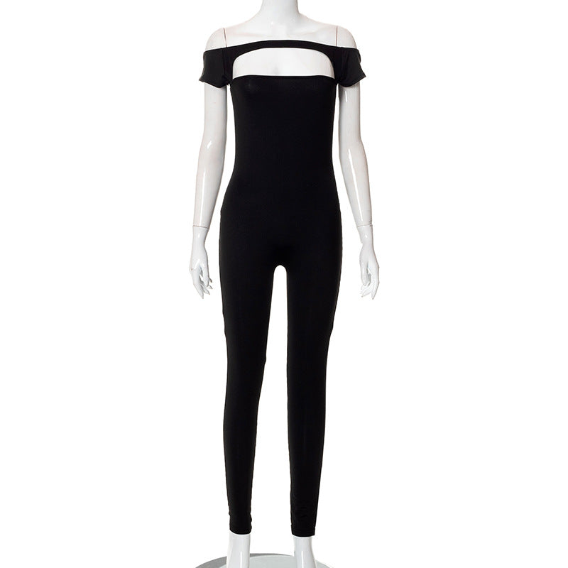 Wear off-Shoulder Short Sleeve Slim Fit Exercise Casual Jumpsuit