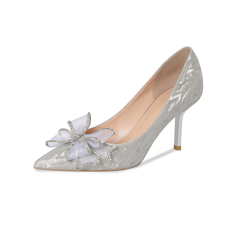 Women's Dress Bridal Sier Bow High Stiletto