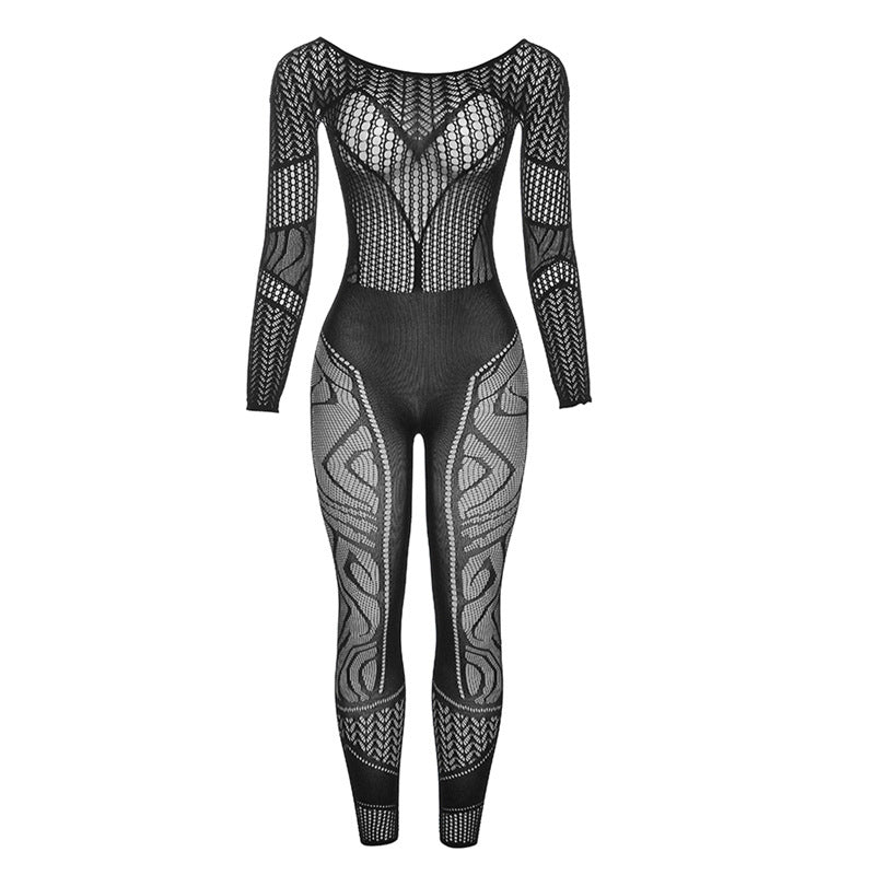 Cutout Jacquard Knitted High Waist Tight Jumpsuit