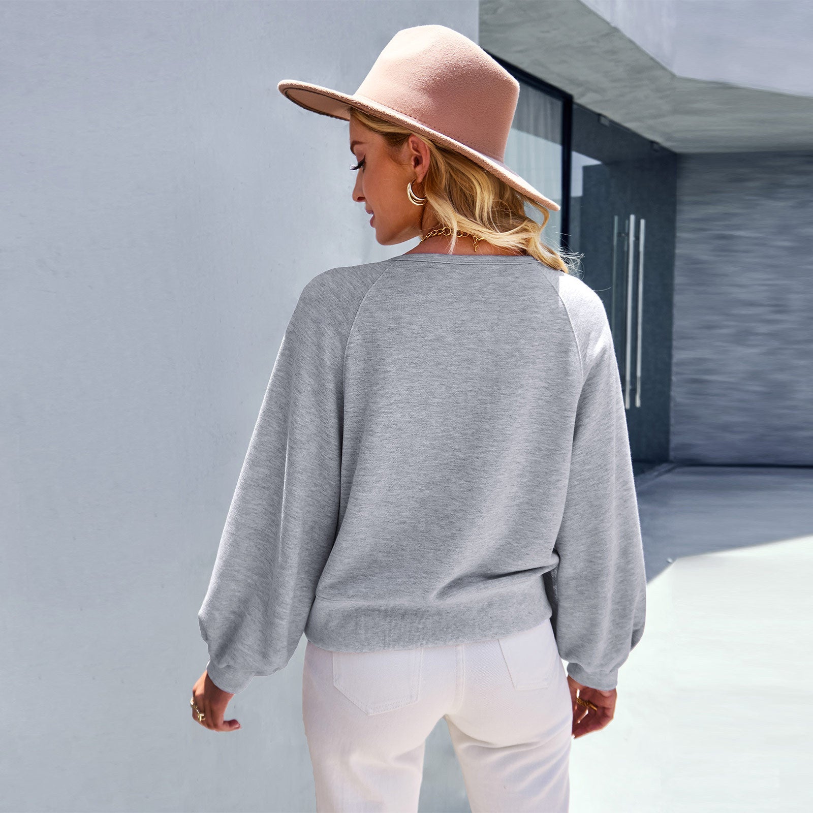 Loose Casual Solid Color Hoodie Long Sleeve Top