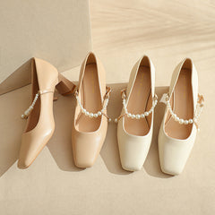 Graceful Women's Pearl Strap Simple Four Men's Shoes