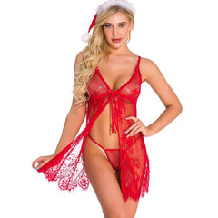 Red Lace Front Slit Christmas Stage Costume Uniform Temptation Self Figure