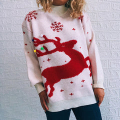 Christmas Year Red Elk round Neck Sweaters Loose Lazy All Matching Pullover Knitwear