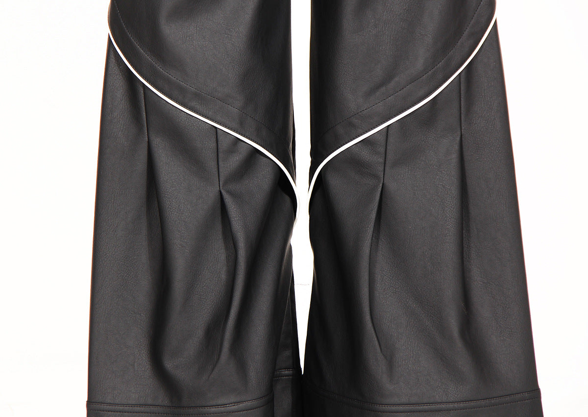 Dekonstruktion Nischenhose Farbkontrast Patchwork Dreidimensionale Split Hose Freizeithose Lederhose