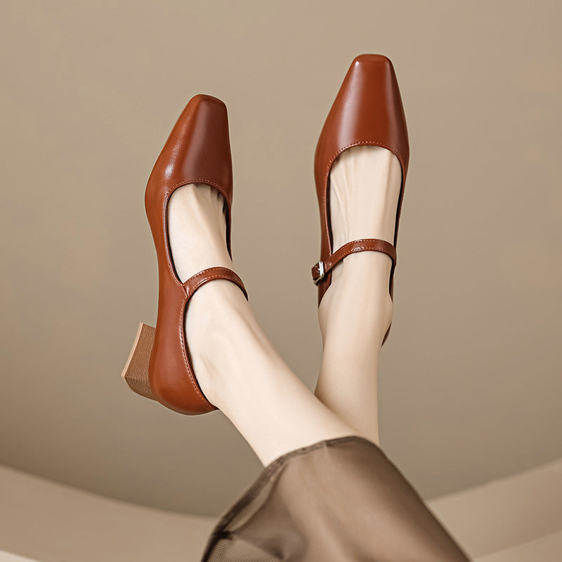 Women's Pointed High Spring Strap French Style Pumps Vintage Heels