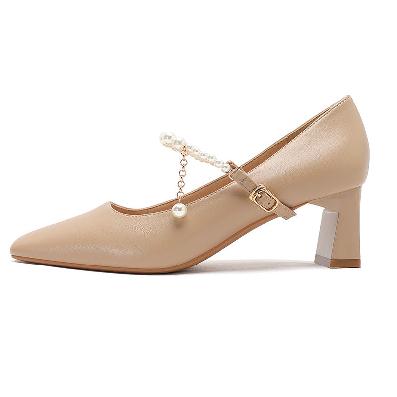 Graceful Women's Pearl Strap Simple Four Men's Shoes