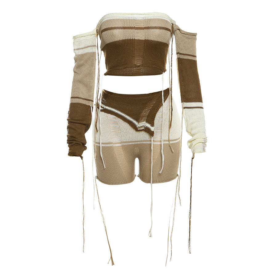 Set aus gestricktem Tube-Top mit Cut-Outs und hoher Taille sowie Hüftshorts