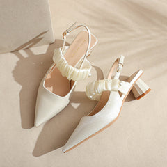 Women's Chunky For Gauze Strap Pearl Satin Front
