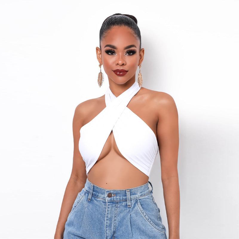 Criss Cross Nightclub cropped Halter Bottoming Tube Vest