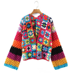 Handmade Grandmother Plaid One Button Cardigan