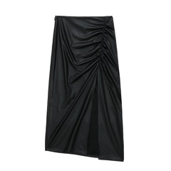 Minority Pleated Decorative Faux Leather Skirt