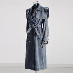 Eleganter Denim-Trenchcoat mit Polokragen und Schnürung