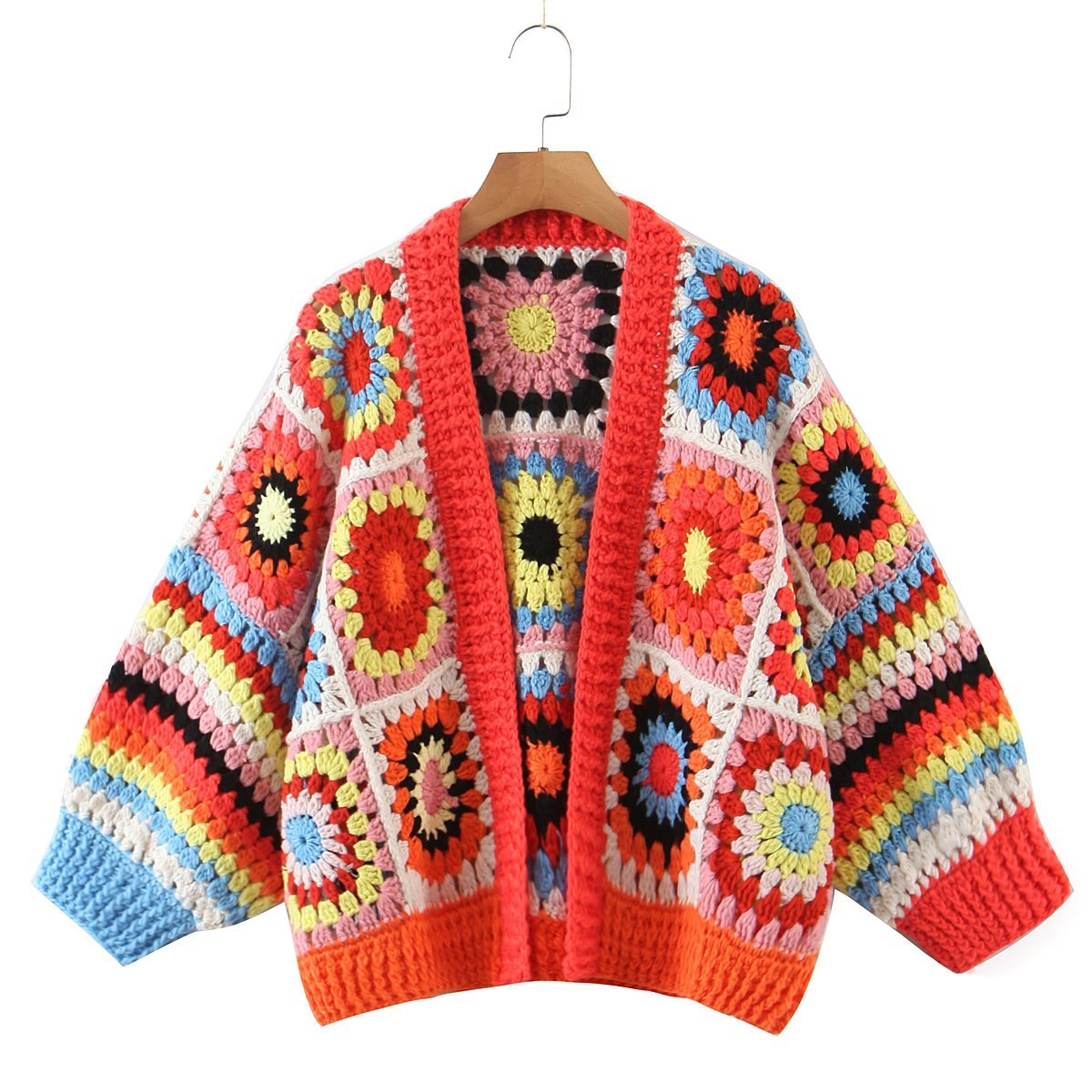 Handmade Grandmother Plaid Loose Cardigan