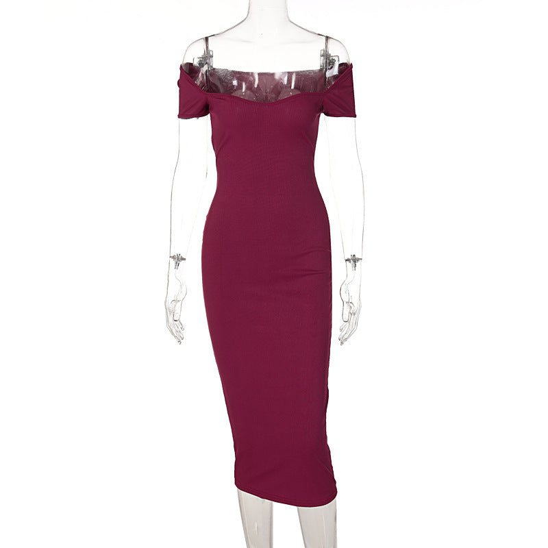 Robe longue côtelée à col nu