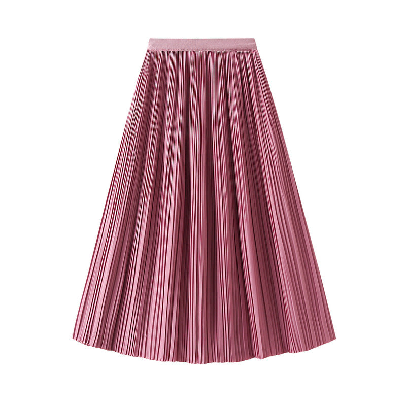 Elegant Pleated Skirt Double Pleated Draping Slimming Mid Length Pleated Skirt