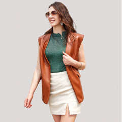 Sleeveless Faux Leather Vest Loose Plus Size Vest Cardigan Short Coat