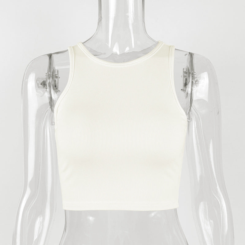 Slim Fit Cotton Rib Cropped Sleeveless Vest
