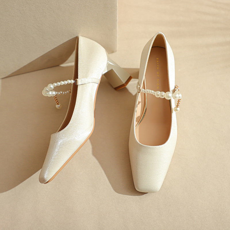 Women's Pumps Pearl Strap Simple Shallow Mouth