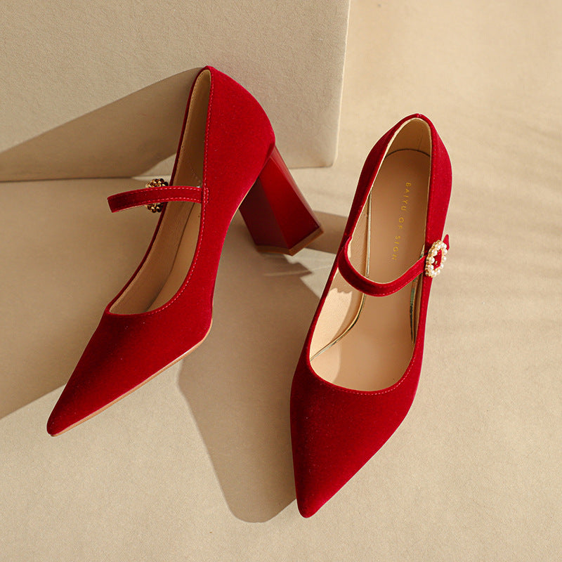 Damen Fu Spitzschuh Chunky High Heels