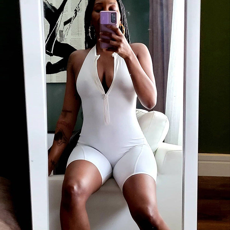 Backless High Waist Sleeveless Skinny Sheath Sports Jumpsuit