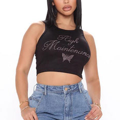 Rhinestone Butterfly Slim Fit Cropped Casual Vest