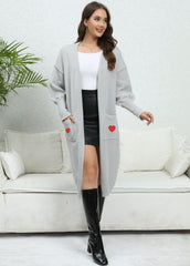 Coat Loose Lazy Love Stickers Woven Sweater Double Pocket Lantern Sleeve Sweater Cardigan