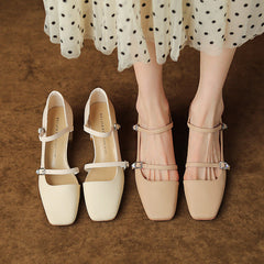 Women's French Style Vintage Mary Jane Chunky