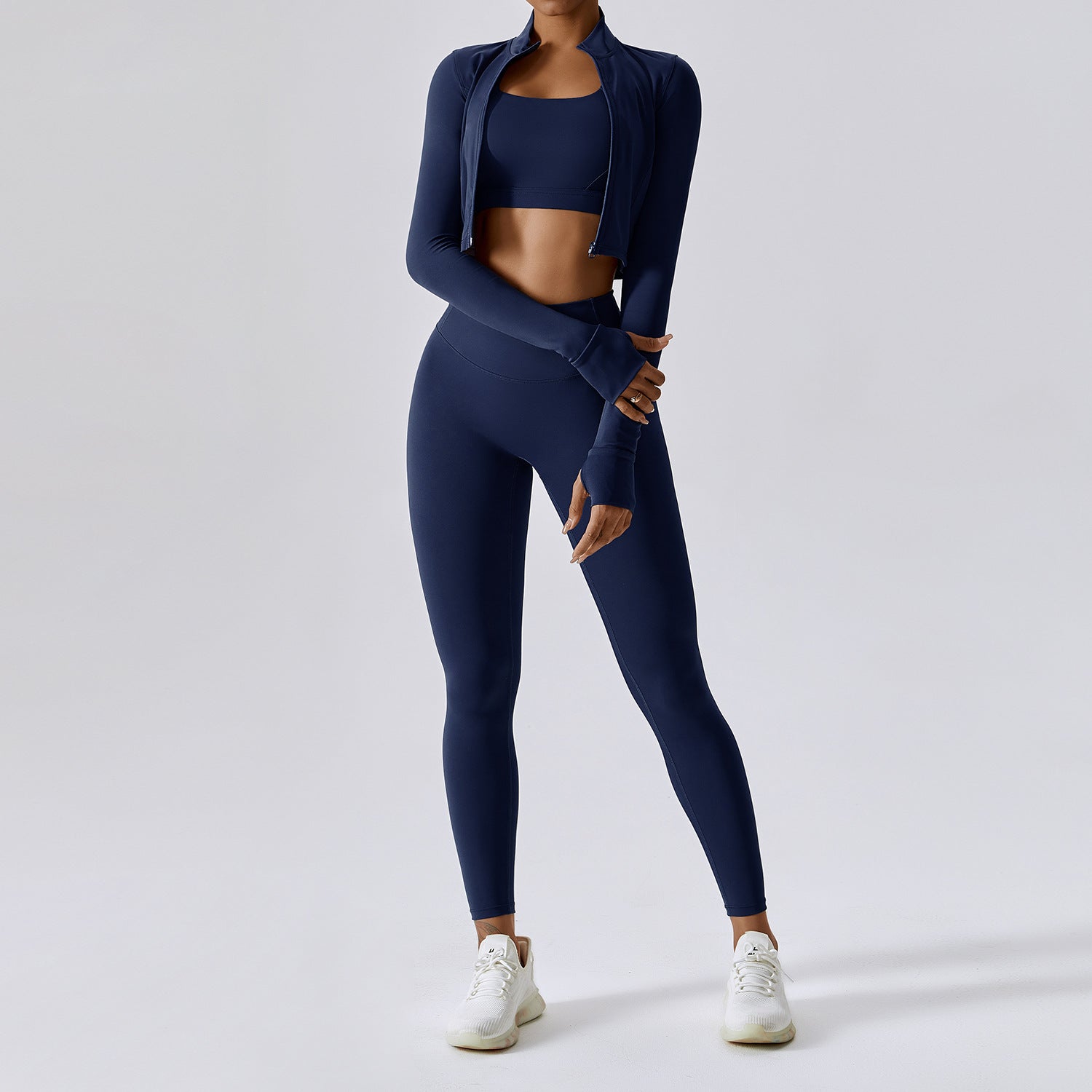 Outdoor Sports Skinny Yoga Suit Nude Feel Fitness Shockproof High Waist Yoga Three Piece Suit