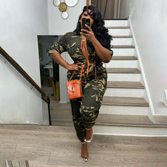 Cardigan Waist Camouflage Denim Jumpsuit