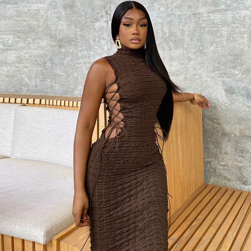 Slim Side Hollow Out Cutout out Tied Sleeveless Dress