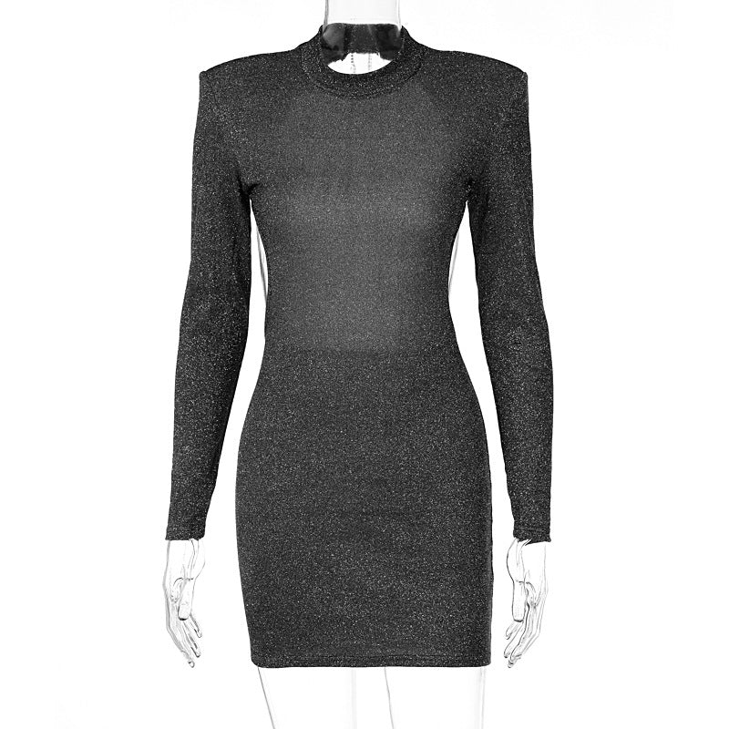 Backless round Neck Long Sleeve Narrow Dress