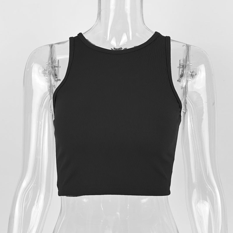 Slim Fit Cotton Rib Cropped Sleeveless Vest