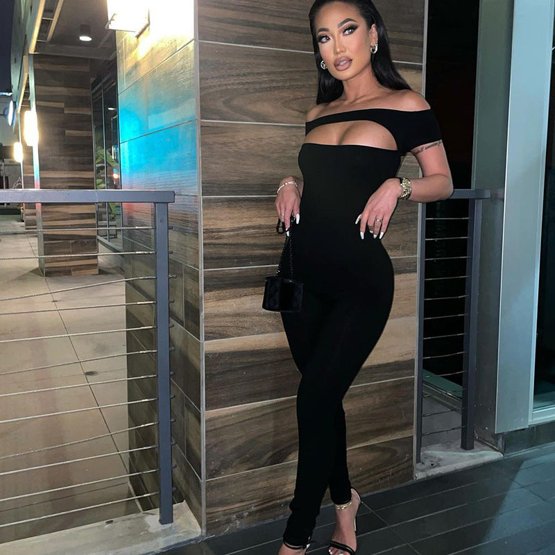 Wear off-Shoulder Short Sleeve Slim Fit Exercise Casual Jumpsuit