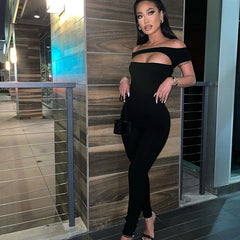 Wear off-Shoulder Short Sleeve Slim Fit Exercise Casual Jumpsuit