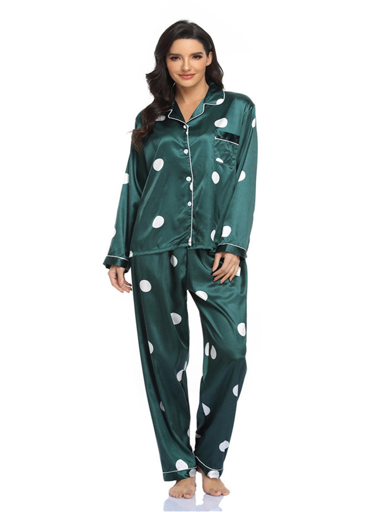 Home Wear Suit Pajamas Satin Cardigan Long Sleeve Long Sleeve Autumn